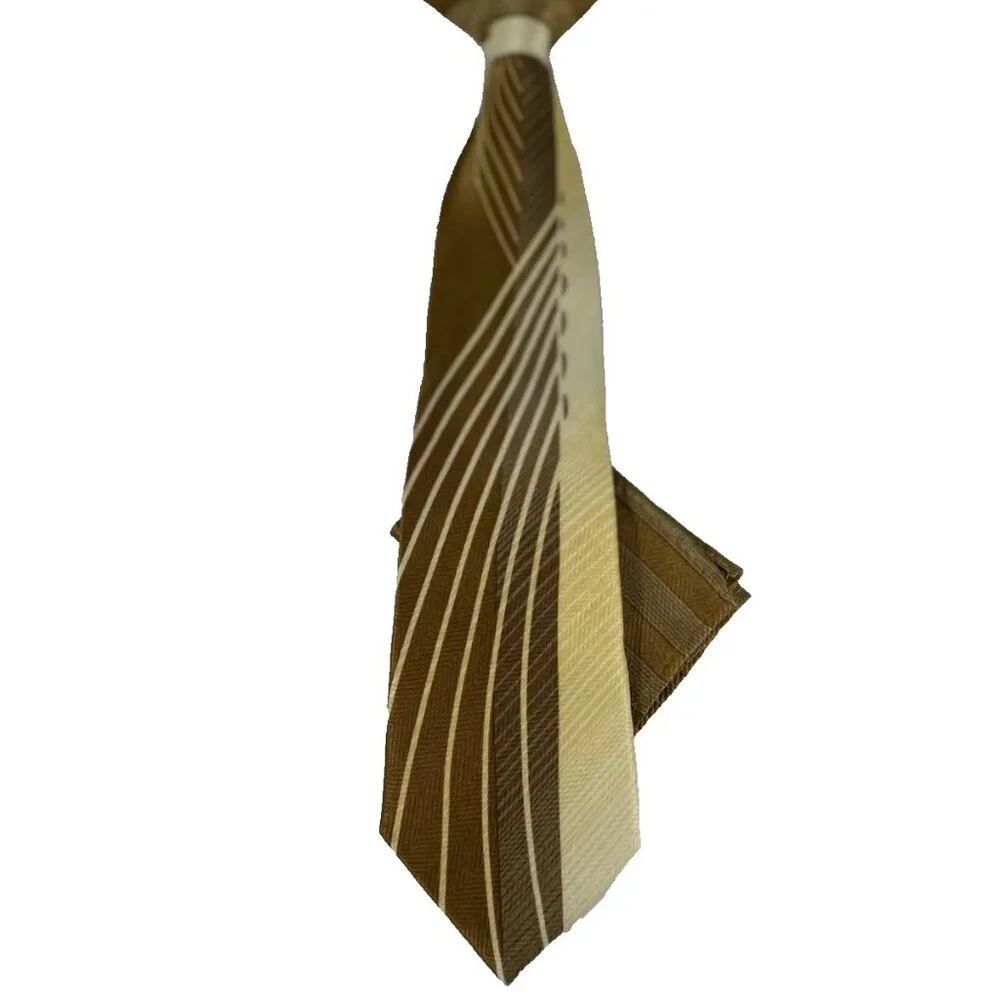 Boy's Clip-on Tie Hanky Set Gold Yellow Mustard 100% Polyester 9.5